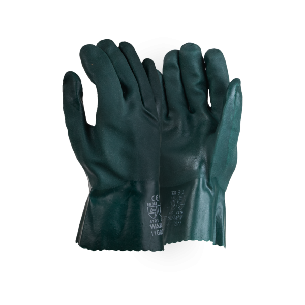 Green PVC glove double dipped sandy finish -27cm