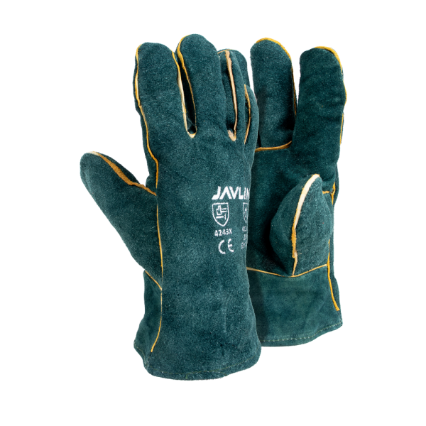 Green Leather Fully Welted Lined Gloves - 6cm Cuff