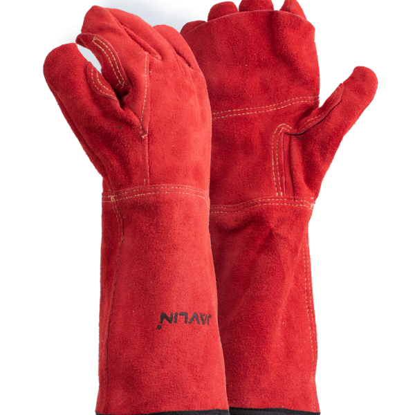 Red Leather Blanket Lined Heat Gloves - 20cm Cuff