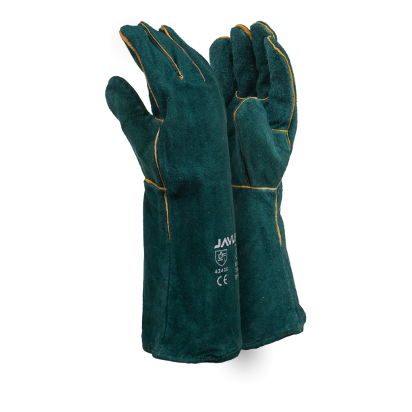Green Leather Fully Welted Lined Gloves - 20cm Cuff