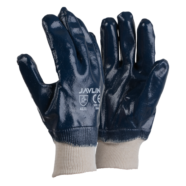 Premium Blue Nitrile Fully Coated Knit Wrist Gloves