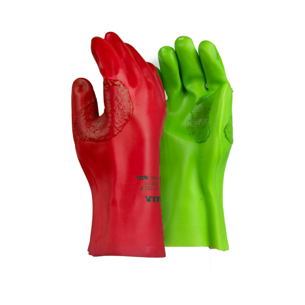 Red Left & Green Right PVC Reinforced Miner's Gloves - 27cm