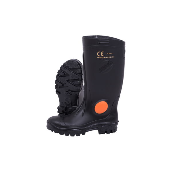 Black/Black Knee Length Heavy Duty Steel Toe Recycled Gumboot