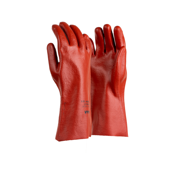 PVC Mediumweight Red/Brown Elbow Length Gloves - 35cm